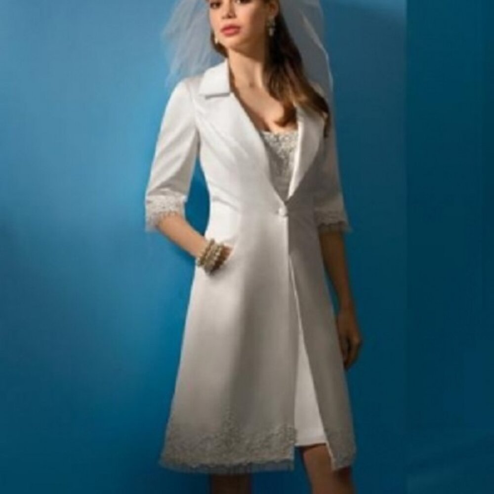 2- Piece WeddingDress  Suit w/ Empire Strapless Knee-Length Dress Tuxedo Jacket